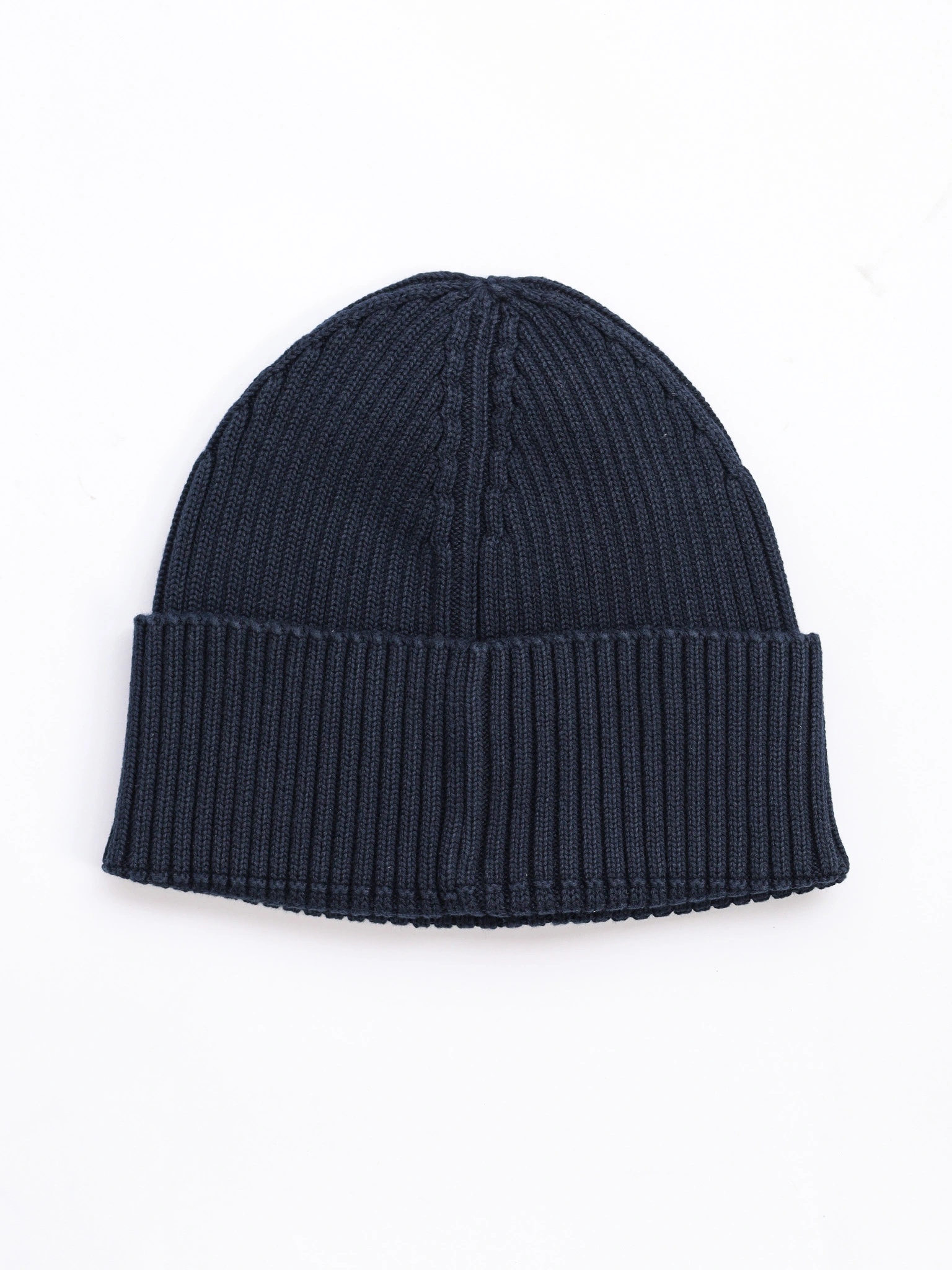 Шапка-бини темно-синего цвета с отворотом из хлопка